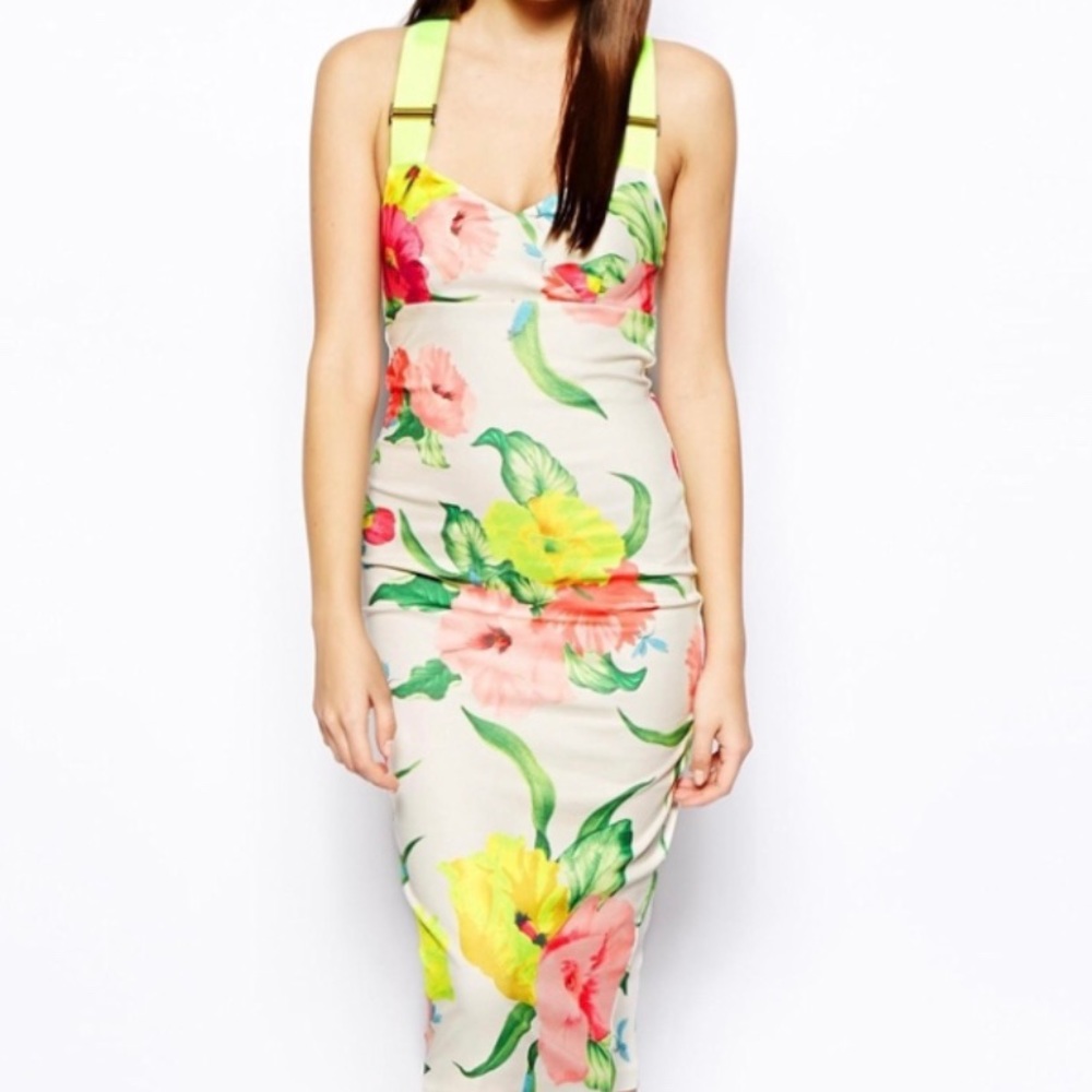 Ted Baker Body Con Midi floral dress - size 2